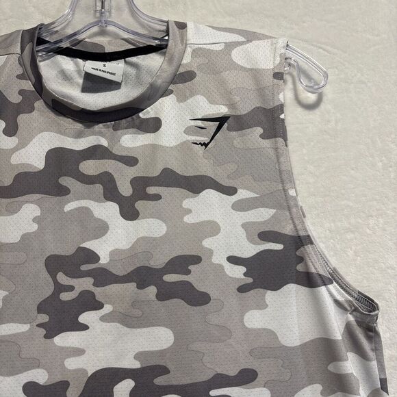Gymshark Arrival Sleeveless T Shirt Men's Small Gray Camo Muscle Fitness Gym - Picture 3 of 16